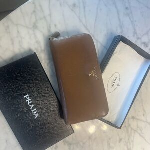 Prada Tan Leather Zip-Around Wallet